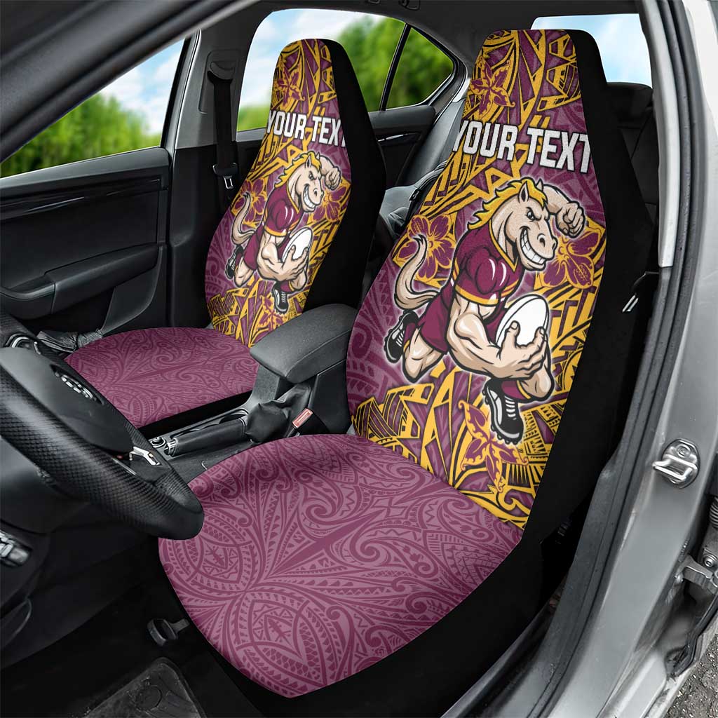 Personalised Brisbane Broncos Car Seat Cover Polynesian Tribal Pattern With Rugby Horse Mascot Art