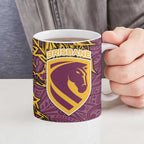 Personalised Brisbane Broncos Ceramic Mug Polynesian Tribal Pattern With Rugby Horse Mascot Art