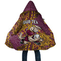 Personalised Brisbane Broncos Cloak Polynesian Tribal Pattern With Rugby Horse Mascot Art