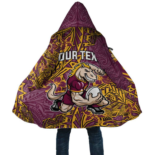 Personalised Brisbane Broncos Cloak Polynesian Tribal Pattern With Rugby Horse Mascot Art