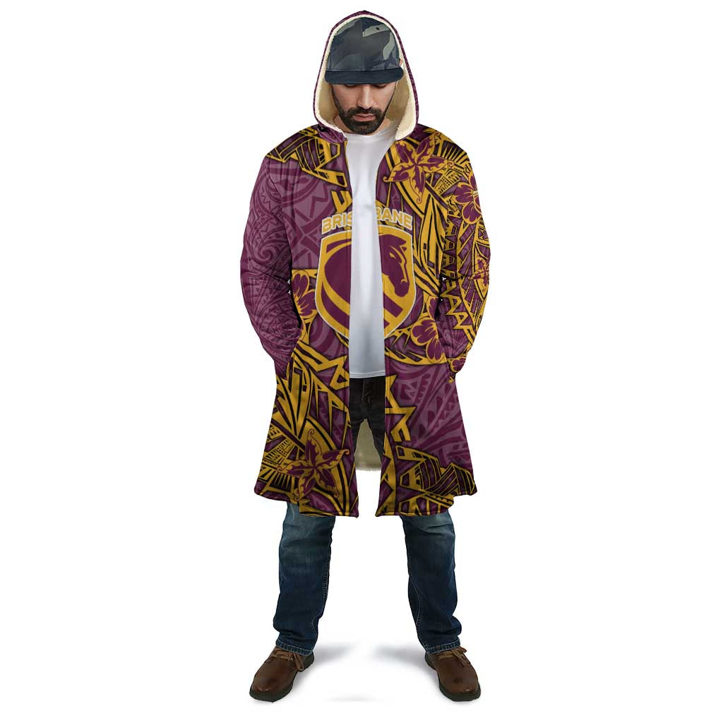 Personalised Brisbane Broncos Cloak Polynesian Tribal Pattern With Rugby Horse Mascot Art