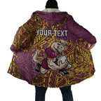 Personalised Brisbane Broncos Cloak Polynesian Tribal Pattern With Rugby Horse Mascot Art