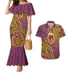 Personalised Brisbane Broncos Couples Matching Mermaid Dress and Hawaiian Shirt Polynesian Tribal Pattern With Rugby Horse Mascot Art