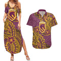 Personalised Brisbane Broncos Couples Matching Summer Maxi Dress and Hawaiian Shirt Polynesian Tribal Pattern With Rugby Horse Mascot Art