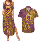Personalised Brisbane Broncos Couples Matching Summer Maxi Dress and Hawaiian Shirt Polynesian Tribal Pattern With Rugby Horse Mascot Art