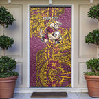 Personalised Brisbane Broncos Door Cover Polynesian Tribal Pattern With Rugby Horse Mascot Art