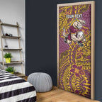 Personalised Brisbane Broncos Door Cover Polynesian Tribal Pattern With Rugby Horse Mascot Art