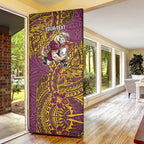 Personalised Brisbane Broncos Door Cover Polynesian Tribal Pattern With Rugby Horse Mascot Art