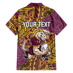 Personalised Brisbane Broncos Family Matching Long Sleeve Bodycon Dress and Hawaiian Shirt Polynesian Tribal Pattern With Rugby Horse Mascot Art