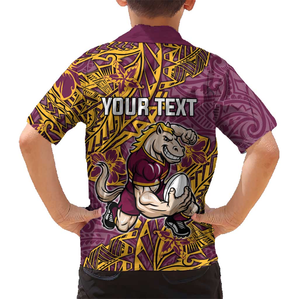 Personalised Brisbane Broncos Family Matching Mermaid Dress and Hawaiian Shirt Polynesian Tribal Pattern With Rugby Horse Mascot Art
