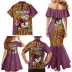 Personalised Brisbane Broncos Family Matching Mermaid Dress and Hawaiian Shirt Polynesian Tribal Pattern With Rugby Horse Mascot Art