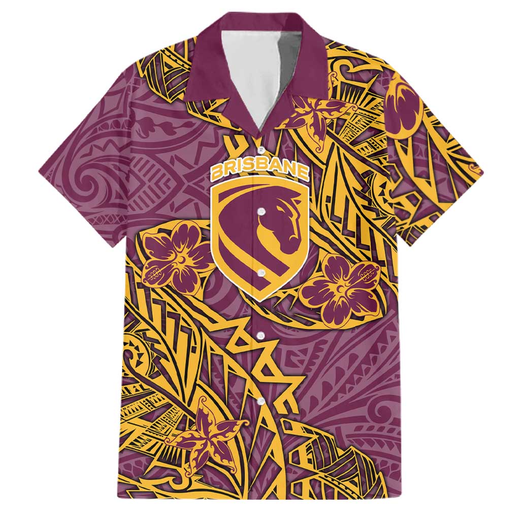Personalised Brisbane Broncos Family Matching Mermaid Dress and Hawaiian Shirt Polynesian Tribal Pattern With Rugby Horse Mascot Art