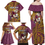 Personalised Brisbane Broncos Family Matching Off Shoulder Maxi Dress and Hawaiian Shirt Polynesian Tribal Pattern With Rugby Horse Mascot Art