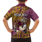 Personalised Brisbane Broncos Family Matching Summer Maxi Dress and Hawaiian Shirt Polynesian Tribal Pattern With Rugby Horse Mascot Art