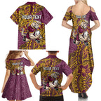 Personalised Brisbane Broncos Family Matching Summer Maxi Dress and Hawaiian Shirt Polynesian Tribal Pattern With Rugby Horse Mascot Art