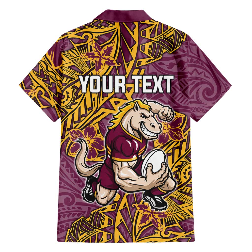Personalised Brisbane Broncos Family Matching Summer Maxi Dress and Hawaiian Shirt Polynesian Tribal Pattern With Rugby Horse Mascot Art