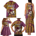 Personalised Brisbane Broncos Family Matching Tank Maxi Dress and Hawaiian Shirt Polynesian Tribal Pattern With Rugby Horse Mascot Art