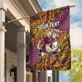 Personalised Brisbane Broncos Garden Flag Polynesian Tribal Pattern With Rugby Horse Mascot Art