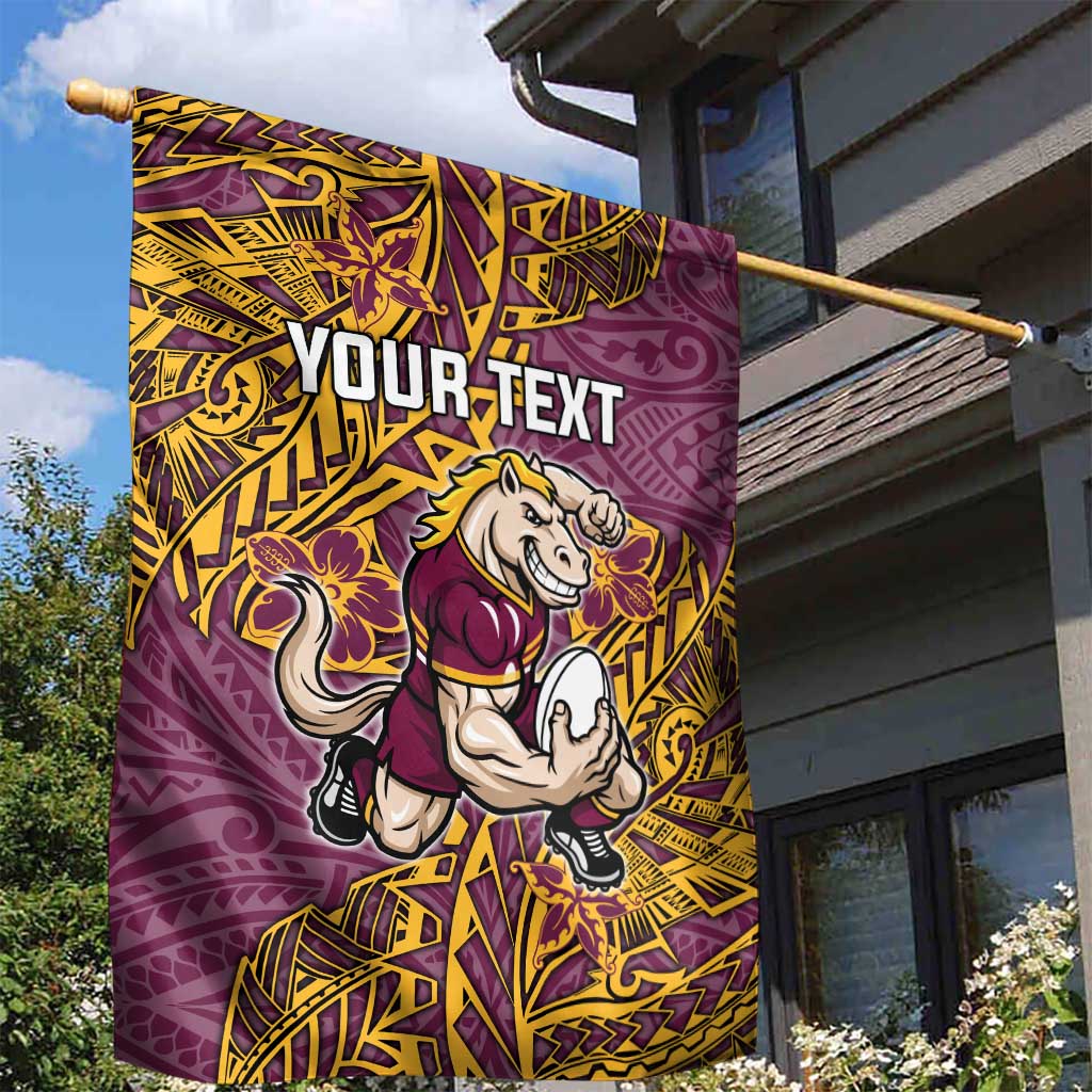 Personalised Brisbane Broncos Garden Flag Polynesian Tribal Pattern With Rugby Horse Mascot Art