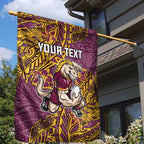 Personalised Brisbane Broncos Garden Flag Polynesian Tribal Pattern With Rugby Horse Mascot Art