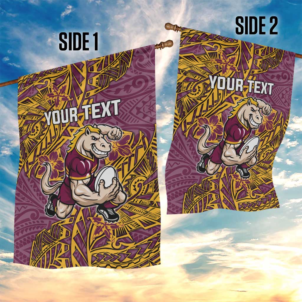 Personalised Brisbane Broncos Garden Flag Polynesian Tribal Pattern With Rugby Horse Mascot Art