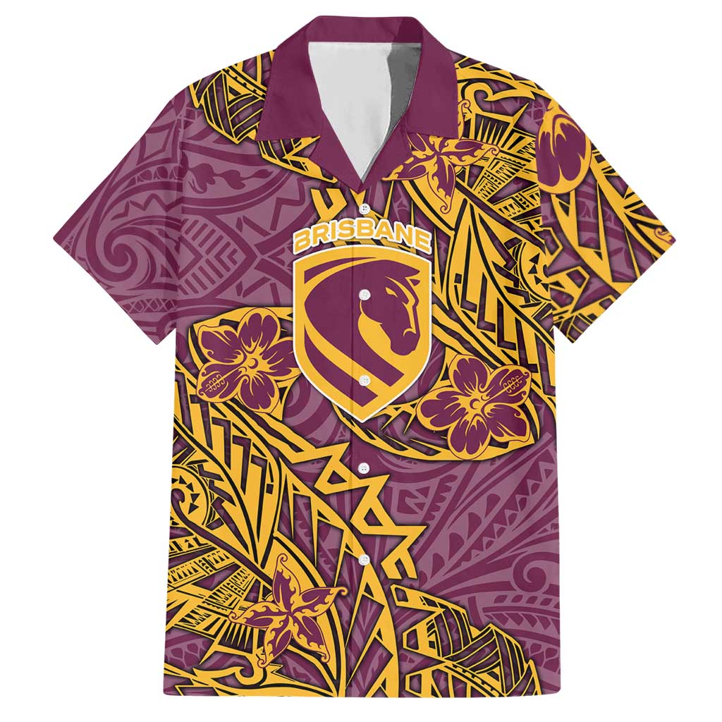 Personalised Brisbane Broncos Hawaiian Shirt Polynesian Tribal Pattern With Rugby Horse Mascot Art
