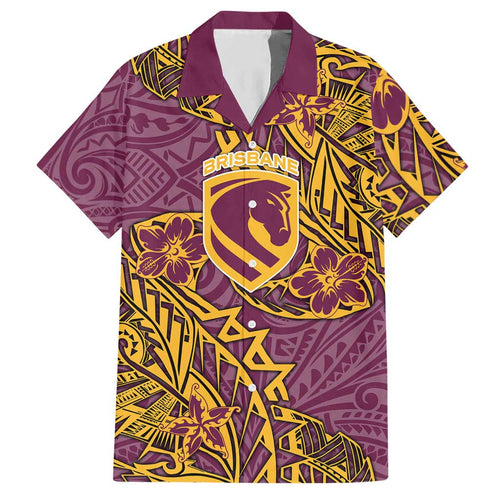 Personalised Brisbane Broncos Hawaiian Shirt Polynesian Tribal Pattern With Rugby Horse Mascot Art