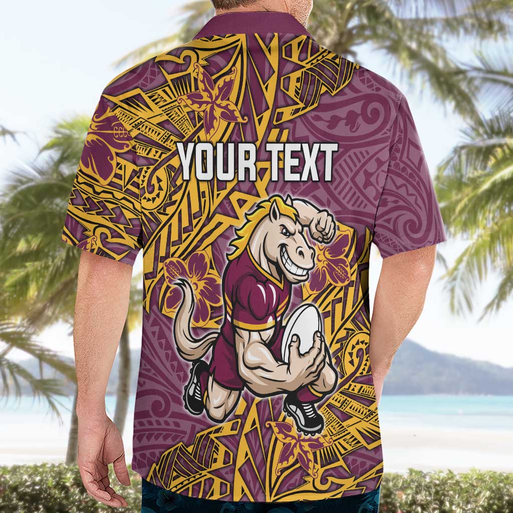 Personalised Brisbane Broncos Hawaiian Shirt Polynesian Tribal Pattern With Rugby Horse Mascot Art