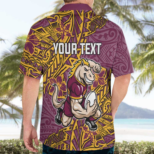Personalised Brisbane Broncos Hawaiian Shirt Polynesian Tribal Pattern With Rugby Horse Mascot Art