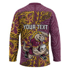 Personalised Brisbane Broncos Hockey Jersey Polynesian Tribal Pattern With Rugby Horse Mascot Art