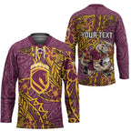 Personalised Brisbane Broncos Hockey Jersey Polynesian Tribal Pattern With Rugby Horse Mascot Art