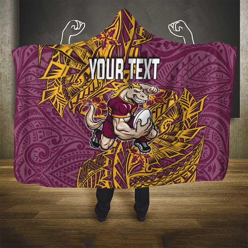 Personalised Brisbane Broncos Hooded Blanket Polynesian Tribal Pattern With Rugby Horse Mascot Art