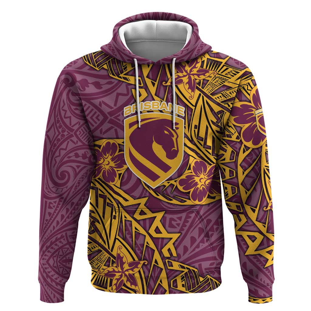 Personalised Brisbane Broncos Hoodie Polynesian Tribal Pattern With Rugby Horse Mascot Art