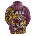 Personalised Brisbane Broncos Hoodie Polynesian Tribal Pattern With Rugby Horse Mascot Art