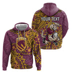 Personalised Brisbane Broncos Hoodie Polynesian Tribal Pattern With Rugby Horse Mascot Art