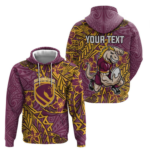 Personalised Brisbane Broncos Hoodie Polynesian Tribal Pattern With Rugby Horse Mascot Art