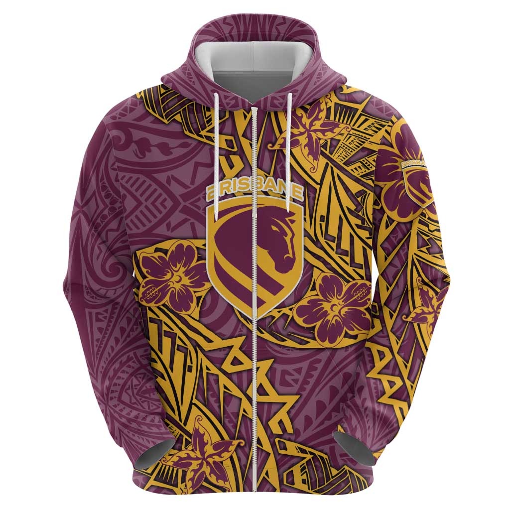 Personalised Brisbane Broncos Hoodie Polynesian Tribal Pattern With Rugby Horse Mascot Art