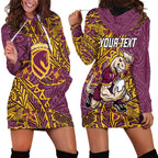 Personalised Brisbane Broncos Hoodie Dress Polynesian Tribal Pattern With Rugby Horse Mascot Art