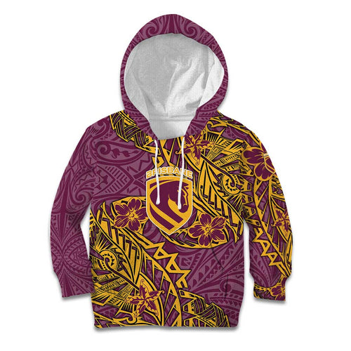 Personalised Brisbane Broncos Kid Hoodie Polynesian Tribal Pattern With Rugby Horse Mascot Art