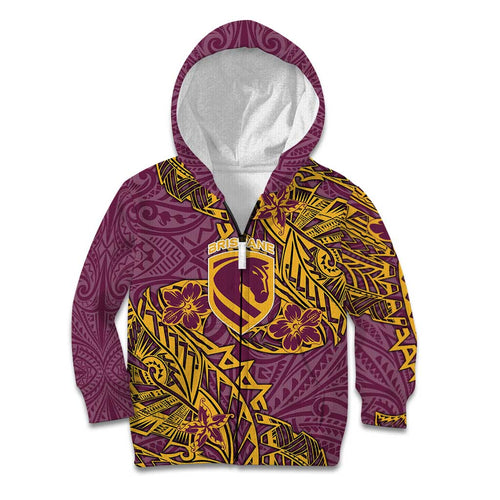 Personalised Brisbane Broncos Kid Hoodie Polynesian Tribal Pattern With Rugby Horse Mascot Art