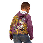 Personalised Brisbane Broncos Kid Hoodie Polynesian Tribal Pattern With Rugby Horse Mascot Art