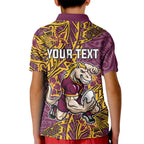 Personalised Brisbane Broncos Kid Polo Shirt Polynesian Tribal Pattern With Rugby Horse Mascot Art