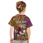 Personalised Brisbane Broncos Kid T Shirt Polynesian Tribal Pattern With Rugby Horse Mascot Art