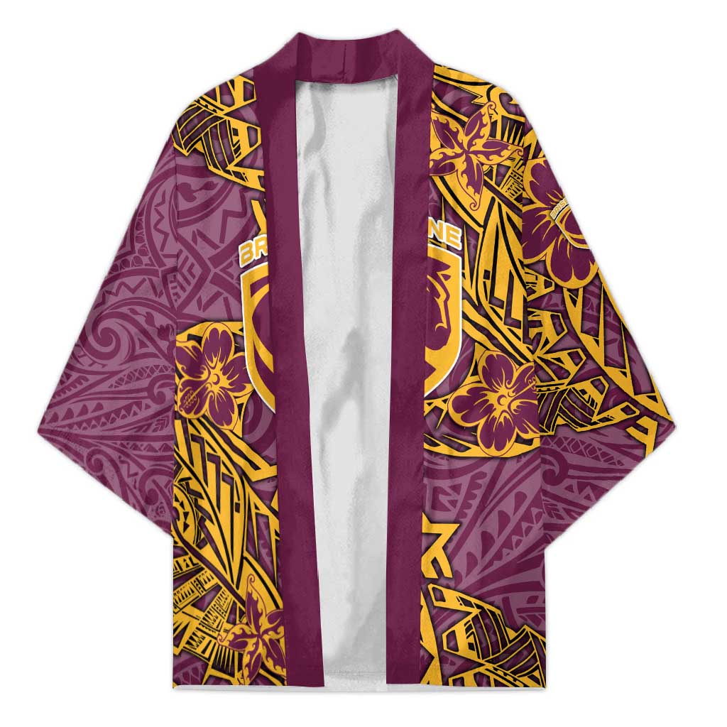 Personalised Brisbane Broncos Kimono Polynesian Tribal Pattern With Rugby Horse Mascot Art