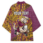 Personalised Brisbane Broncos Kimono Polynesian Tribal Pattern With Rugby Horse Mascot Art