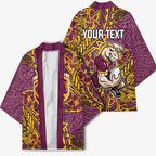 Personalised Brisbane Broncos Kimono Polynesian Tribal Pattern With Rugby Horse Mascot Art