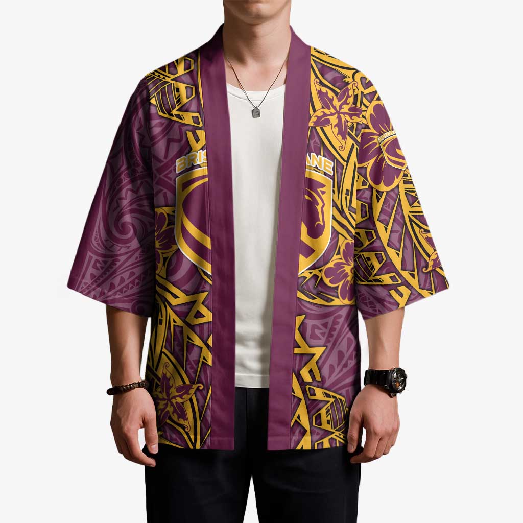 Personalised Brisbane Broncos Kimono Polynesian Tribal Pattern With Rugby Horse Mascot Art