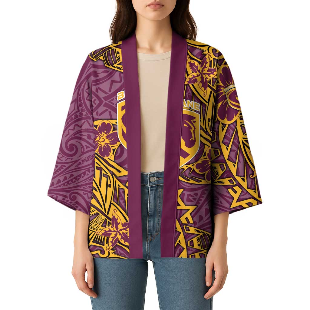 Personalised Brisbane Broncos Kimono Polynesian Tribal Pattern With Rugby Horse Mascot Art