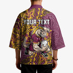 Personalised Brisbane Broncos Kimono Polynesian Tribal Pattern With Rugby Horse Mascot Art