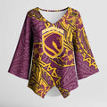 Personalised Brisbane Broncos Kimono Sleeve Blouse Polynesian Tribal Pattern With Rugby Horse Mascot Art